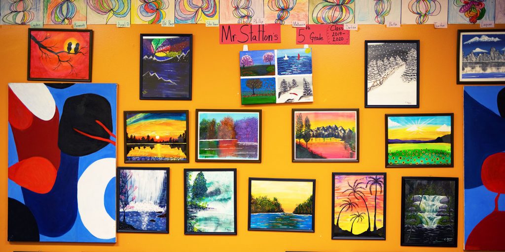 Artwork displayed on a wall.